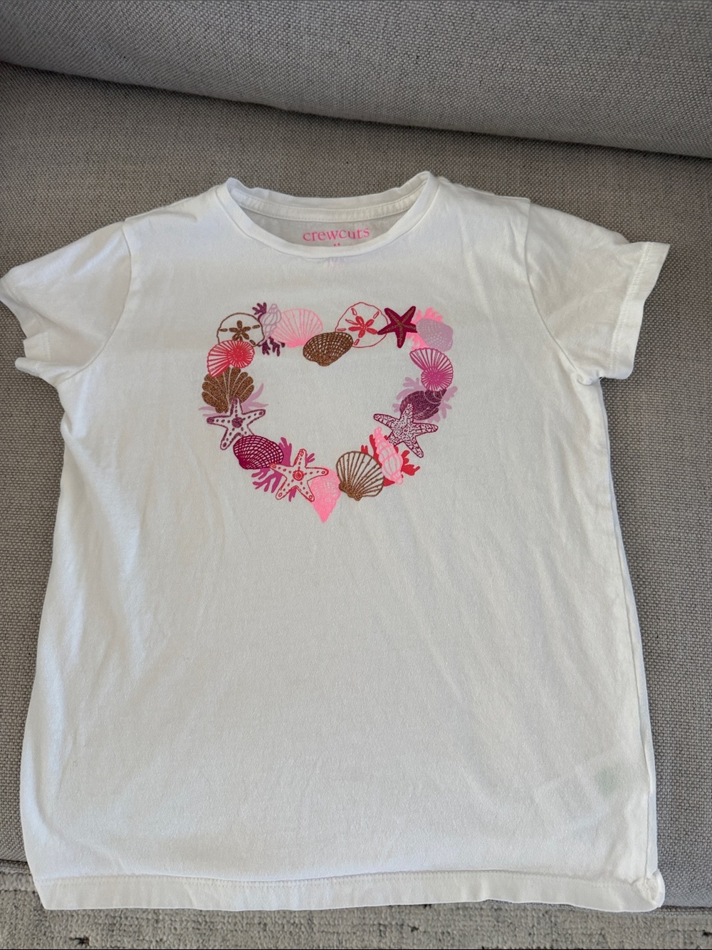 Crewcuts White Tee with Pink & Brown Shell Heart Graphic
